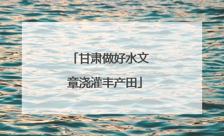 甘肃做好水文章浇灌丰产田